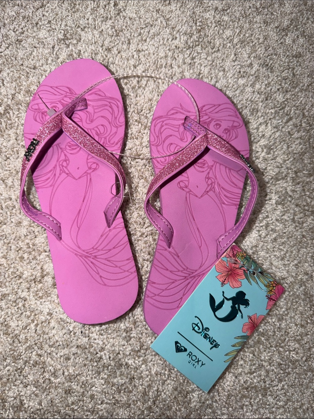 Roxy Disney Pink Ariel Glitter Strap Flip Flops